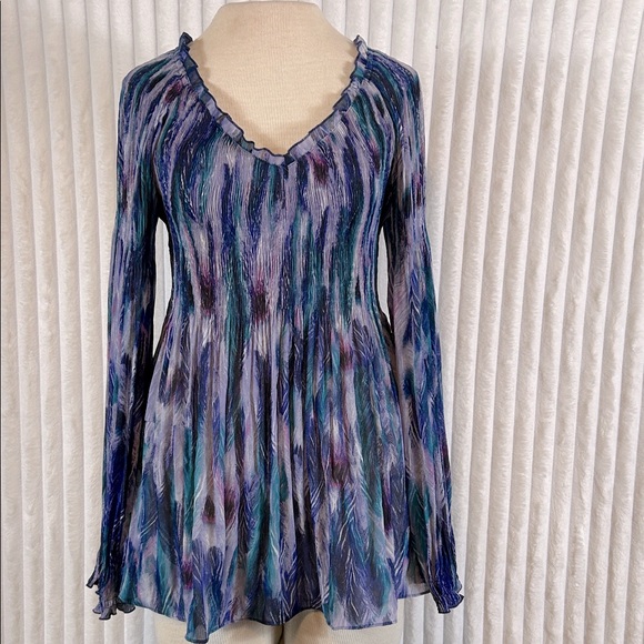 Carina semi sheer long sleeve smocked top flowey blouse sz L fairycore - Picture 1 of 7